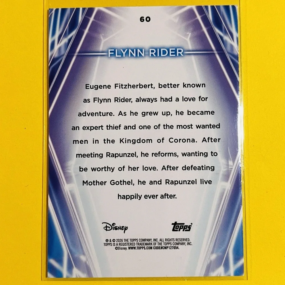 2026 Topps Disney Neon Flynn Rider /99 Blue Parallel Serial Numbered Card ✨‎